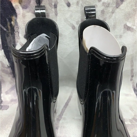 INC Womens Raelynn Rain Boots 9 Black Vinyl Ankle Wet Weather Pull On 6865 - Picture 8 of 13